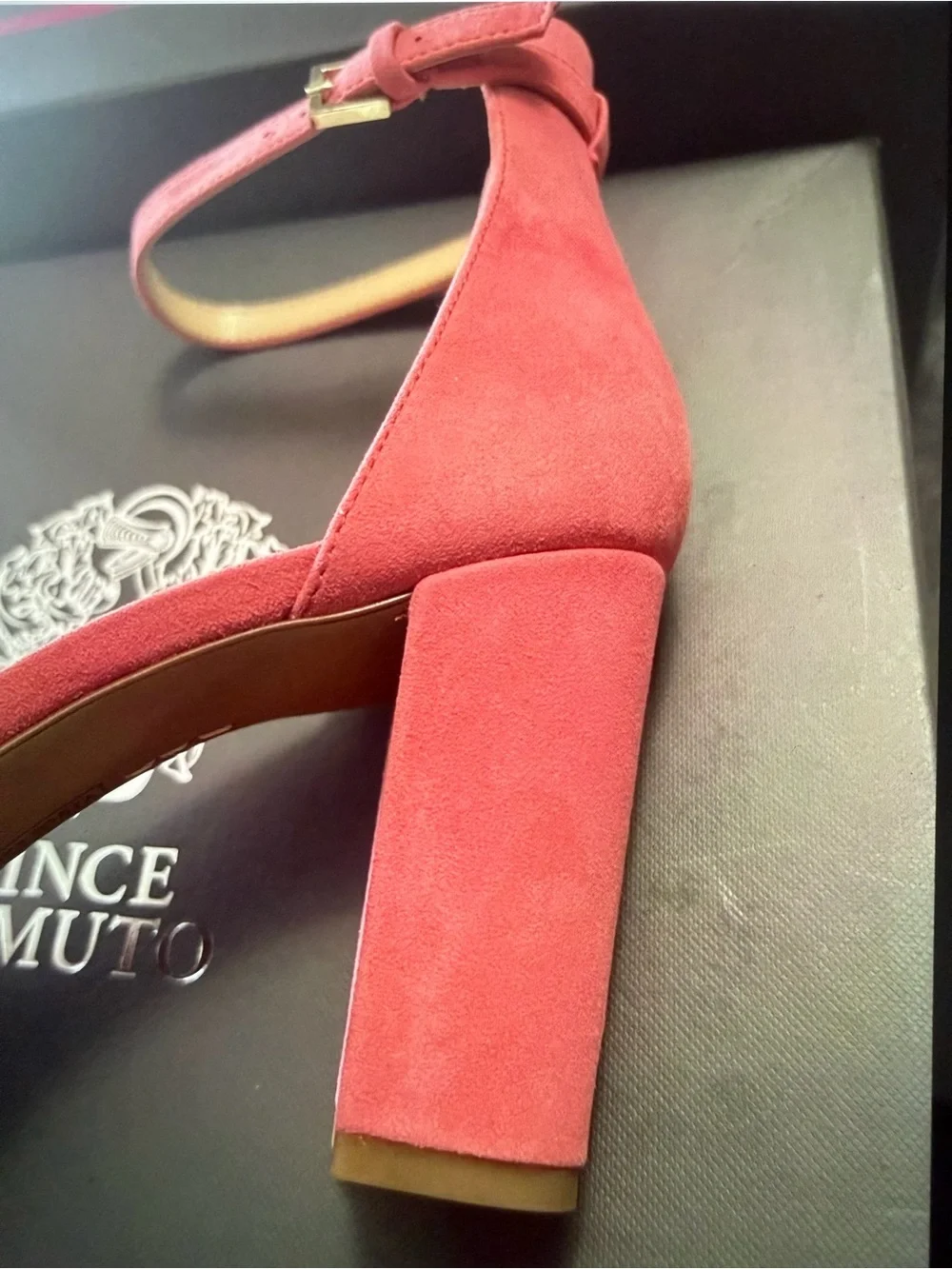 Vince Camuto Pink Suede Ankle-Strap Block Heel Sandals